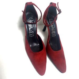 Almundena Shoes Womens US 8.5/39 Stiletto Heels Suede Burgundy Ankle Strap